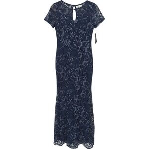 Alex Evenings Navy Blue Floral Embroidered Sequin Gown Dress 81171678 Size 8 NWT